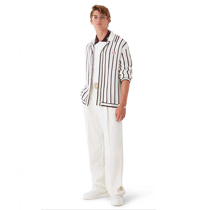 casablanca vertical stripe crochet knit polo cardigan